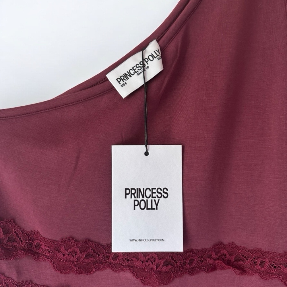 NWT Princess Polly Ultraviolet One Shoulder Lace Maxi Dress Wine US 6 - Picture 11 of 14